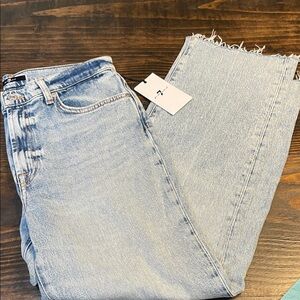 7 For All Mankind Light Blue Denim  with Frayed Raw Hem